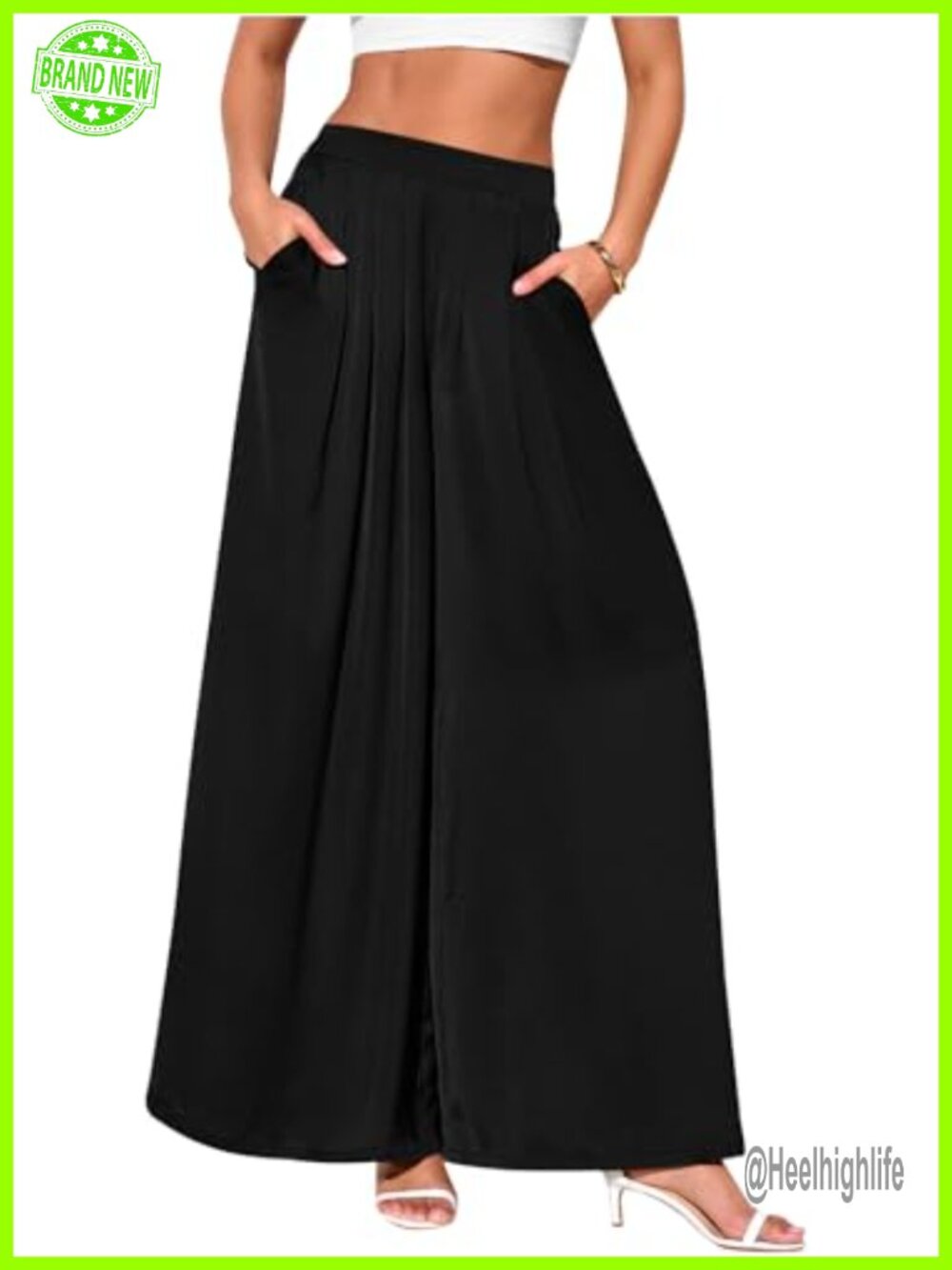 High Waisted Wide Leg Palazzo Pants Loose Fit Flowy Pleated Trousers with